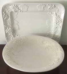 White Ceramic Grape Design Bowl & Platter, By Eliob