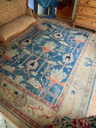 Vintage Handwoven Blue Wool Area Rug Carpet 9ft X 12 Ft