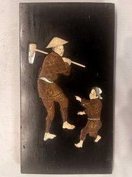 19th Century Japanese Wood Panel With Bone And Shell Inlays