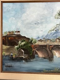 Oil On Canvas, Bridge Scene, Signed Cabe
