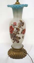 A Victorian Bristol Glass Ruffled Rim Vase Lamp