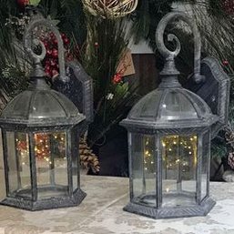 Pair Of Vintage Indoor Outdoor Wall Hanging Lanterns Electric