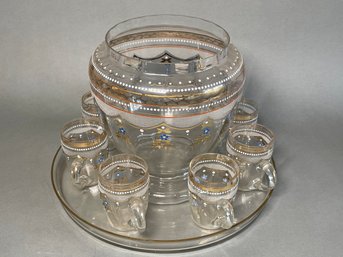 Vintage Enameled Punch Bowl & Cups