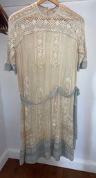 Vintage Summer Dress Cream And Powder Blue Cotton And Lace Short Sleeve Dress