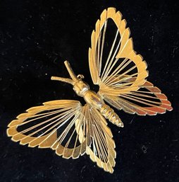 Vintage Monet Butterfly Brooch Pin - Gold Tone - 2 Inches X 1.5 Inches