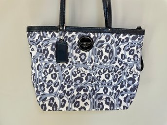 Coach Ocelot Animal Print Tote In Grey & White