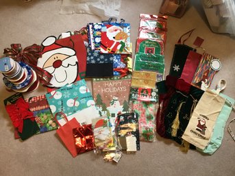 Lot Of Ribbon, Wine Bags, Christmas Gift Bags, Door Covers, Etc