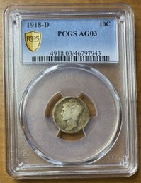 1918 D PCGS AG03 Mercury Dime