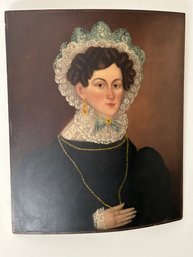 Mid 19th Century Female  Painted On Panel Oil Portrait 31' H X 26' W ( READ Description)
