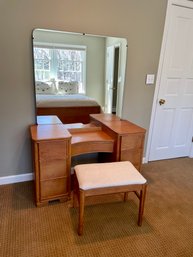 1940s Oak Vanity With Mirror & Bench