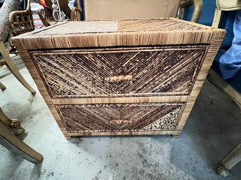 End Table,  Rattan And Wicker, 2 Drawer