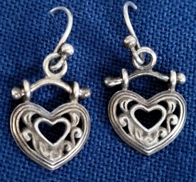 Gorgeous Fancy Dangling Sterling Silver Cut Out Heart Earrings