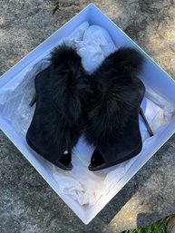 Diego Dolcini Fur Collar Open Toe Bootie Size 37