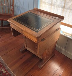 Antique Geo Hammer Leather Top Writing Desk