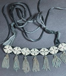 Silver Tone Antique Choker W Velvet And Satin