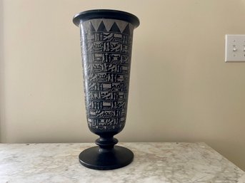 Large Turned Stone Vase With Egyptian Designs