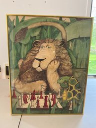 A Framed Lion & Turtle Playing Chess Poster