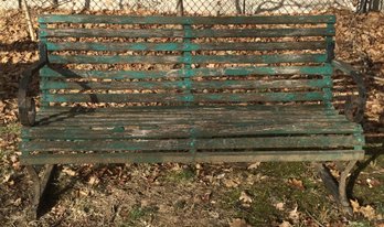 Antique Iron & Wood Slat Park Bench, Barn Find