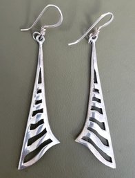 Long Abstract Open Work Sterling Silver Dangling Earrings
