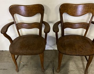 Pair Of Turn Of The Century Oak Arm Chairs