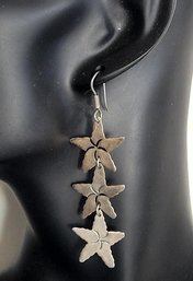 Fabulous Vintage Dangling Sterling Silver Star Flower Earrings