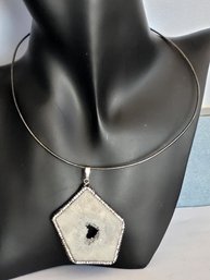 Sterling Silver Boma Choker Style Necklace With Amethyst Geode Druzy Pendant
