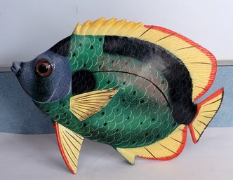 Colorful Painted Laquered Wood Sunfish Ornament Wall Decor