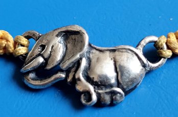 Super Cute Sterling Silver Elephant Bracelet On A Cord