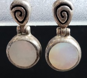 Vintage Sterling Silver Mother Of Pearl Hinged Earrings