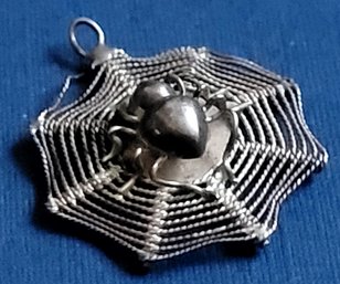 Fabulous Sterling Silver Spider Web With Spider Pendant