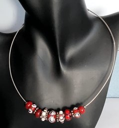 Bespoke Artisan Glass Bead With Sterling Silver Collar Style Necklace