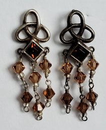 Beautiful Sterling Silver Celtic Knot Garnet & Citrine Chandelier Dangling Earrlings