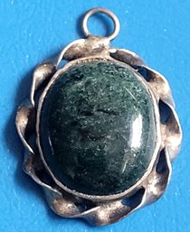 Vintage Sterling Silver Twisted Ribbon Frame With Nephrite Stone Pendant