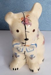 Vintage Flowers & Stitch Work Ceramic Sitting Dog Figurine