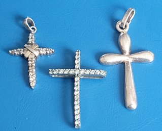 Three Sterling Silver Pendant Cross Lot - Mixed Styles