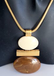 Vintage Avon Gold Tone Snake Chain Necklace With Mod Lucite Drop Hinged Pendant