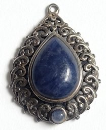 Sterling Silver Vintage Lapis Lazuli Pendant With A Labradorite Stone Detail