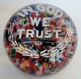 In God We Trust Vintage Glass Paperweight