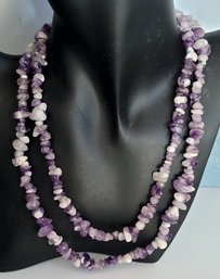 Long Amethyst & Quartz Beaded Necklace