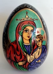 Gorgeous Hand Painted Madonna & Child Russian Wooden Egg