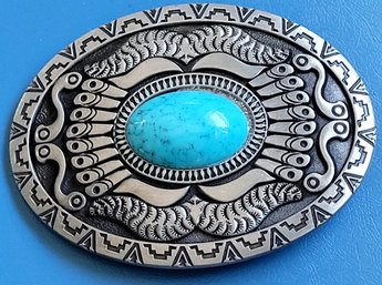 Southwestern Style Belt Buckle With Faux Turquoise Center