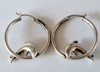 Sterling Silver Jumping Dolphins Hoop Earrings