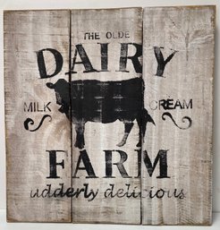 Wooden Sign - The Olde Dairy Farm - Milk Cream - Udderly Delicious - Cow Silhouette