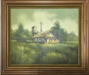 Signed Samson, Oil On Canvas, Barn & Windmill