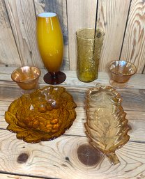 Assorted Amber And Orange Colored Glass Lot