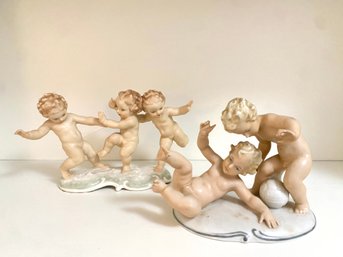 PAIR Porcelain Frollicking Cherub Babies