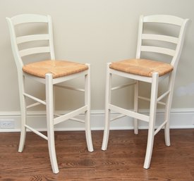 (2) Pottery Barn Farmhouse Style Barstools With Thrush Seats