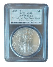2014  S   $1 American Silver Eagle First Strike PCGS  MS69 Struck At San Francisco