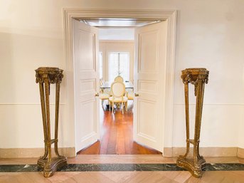 PAIR Beautiful Antique French Carved Wood Torchiere Stands