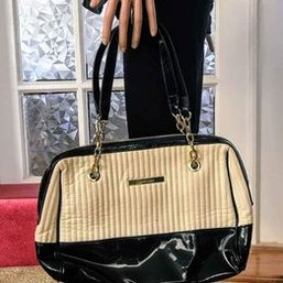 Anne Klein Ivory/Black Bag Purse With Gold Chain Strap